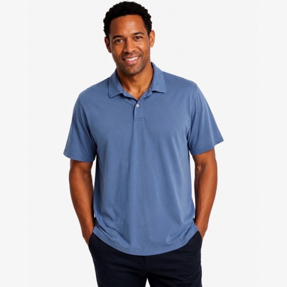 Perry Ellis Blue Pima Cotton Short Sleeve Polo Shirt Classic Fit L Preppy 88-48